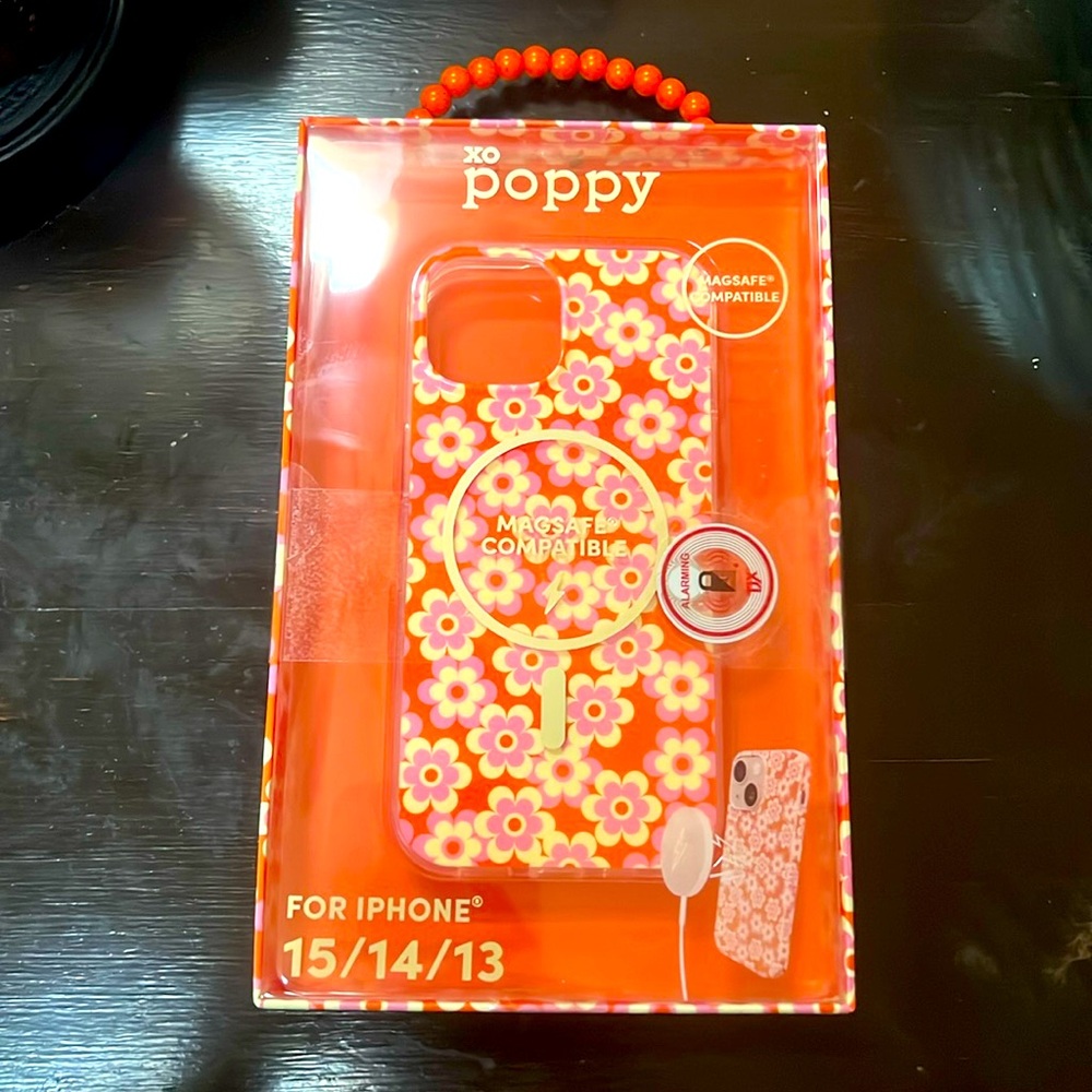 XO Poppy Pink and Orange Floral iPhone case (13, 14, and 15 compatible)